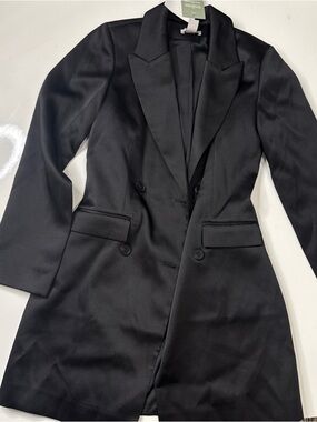 NWT H&M Black Blazer Jacket Women’s US Xs Satin A070426